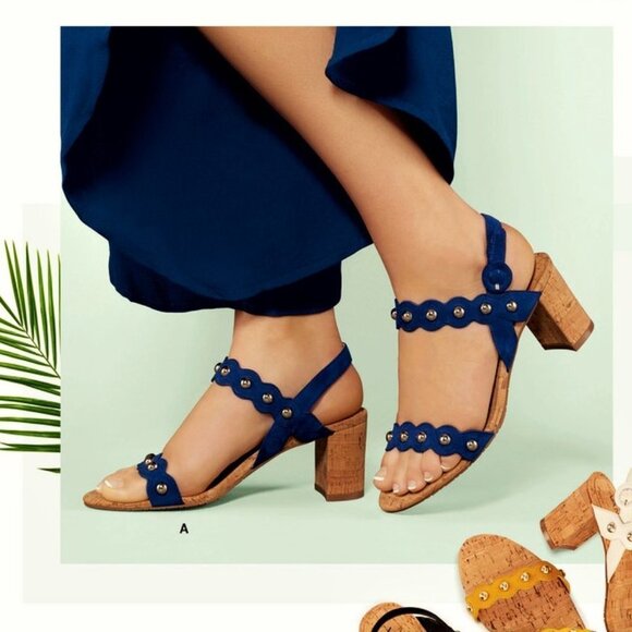 9,5 M new Gorgeous Blue Suede Vaneli Mavis Sandals Blue suede cork heels sandals - Picture 1 of 12